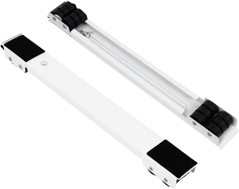 Sturdy, expandable, and portable refrigerator stand with wheels and adjustable brakes for easy moving and lifting of heavy appliances. Holds up to 300 kg for 40 mm appliances. Two-piece set, white, iron. - Image 1