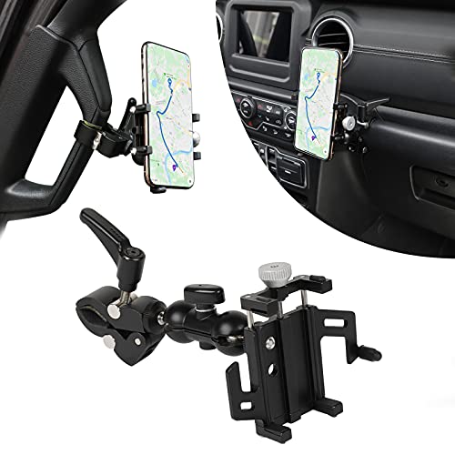 Hoolcar Universal Cell Phone Holder Car A-Pillar Adjustable Anti-Shake Stabilizer Phone Mount for 2007-2021 Jeep Wrangler JK JKU JL JLU JT, Ford 150, Black - Image 1