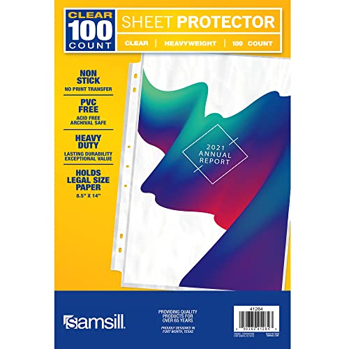 Samsill 100 Pack Legal Sheet Protectors, 8.5 x 14 Inch Document Protectors for Legal Binder, Heavyweight, Clear, Legal Size, Top Loading, Acid Free - Image 1
