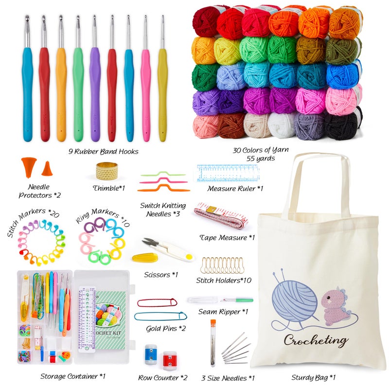 INSCRAFT Crochet Kit for Beginners Adults, 30 Acrylic Yarn Skeins 1650 Yards Yarn, 105 PCS Crochet Kit with Hooks Set,Includes Canvas Tote Bag, Ideal Starter Pack for Professionals - Image 2