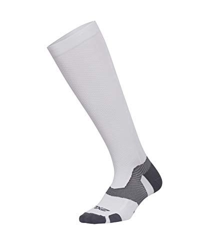 2XU unisex adult Vectr Full Length Socks, White/Grey, 7/8 US - Image 1