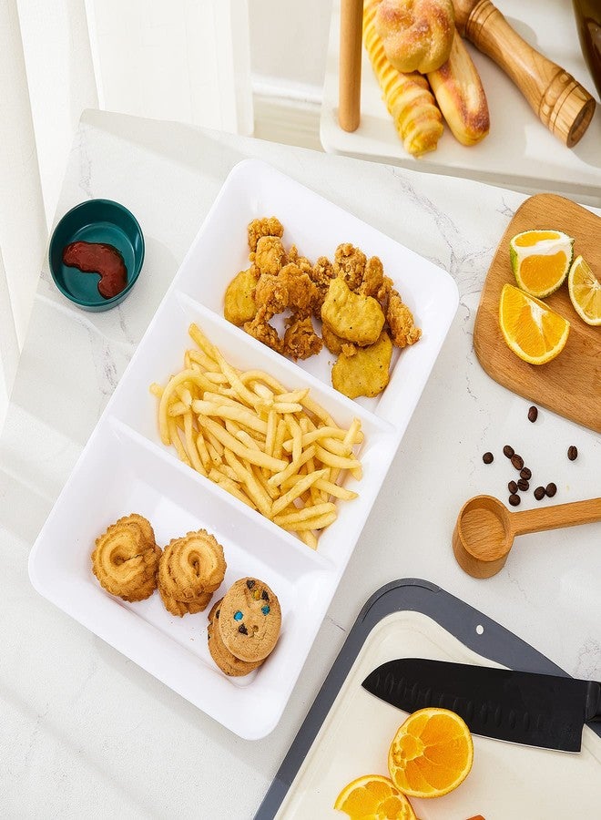 Lullaby 3 Sectional Plastic Serving Tray 14.2" x 9", 3 Pack White Serving Platters for Cheese Cracker Food, Durable and Reusable - Image 4