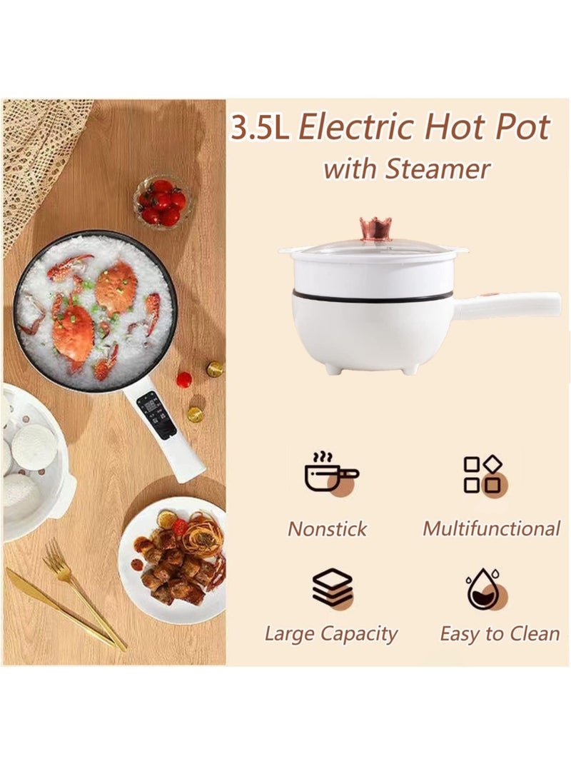 Electric Hot Pot with Steamer & Temperature Control Non-Stick Cooker Shabu Shabu Skillet Frying Pan Electric Saucepan for Noodles Egg Steak Saute Steam and Soup (3.5L White)  - Image 4