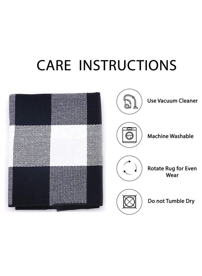 Generic 40*60cm Plain Plaid Floor Mat Home Porch Carpet Festive Atmosphere Decorative Carpet Washable Woven Outdoor Indoor Welcome Mat Suitable for Front Door/Farmhouse/Entrance/Home Entrance Outdoor Carpet (Black and white grid)  - Image 2