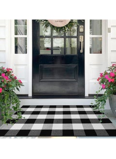 Generic 40*60cm Plain Plaid Floor Mat Home Porch Carpet Festive Atmosphere Decorative Carpet Washable Woven Outdoor Indoor Welcome Mat Suitable for Front Door/Farmhouse/Entrance/Home Entrance Outdoor Carpet (Black and white grid)  - Image 5