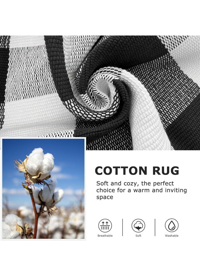 Generic 40*60cm Plain Plaid Floor Mat Home Porch Carpet Festive Atmosphere Decorative Carpet Washable Woven Outdoor Indoor Welcome Mat Suitable for Front Door/Farmhouse/Entrance/Home Entrance Outdoor Carpet (Black and white grid)  - Image 4