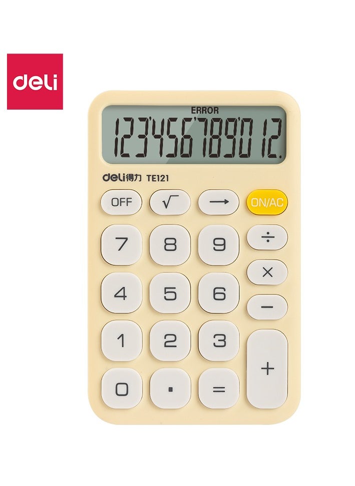 Deli Deli TE121 Card-Sized Slim Calculator with 12-Digit Display, Manual Power Off & Anti-Slip Base - Yellow  - Image 1