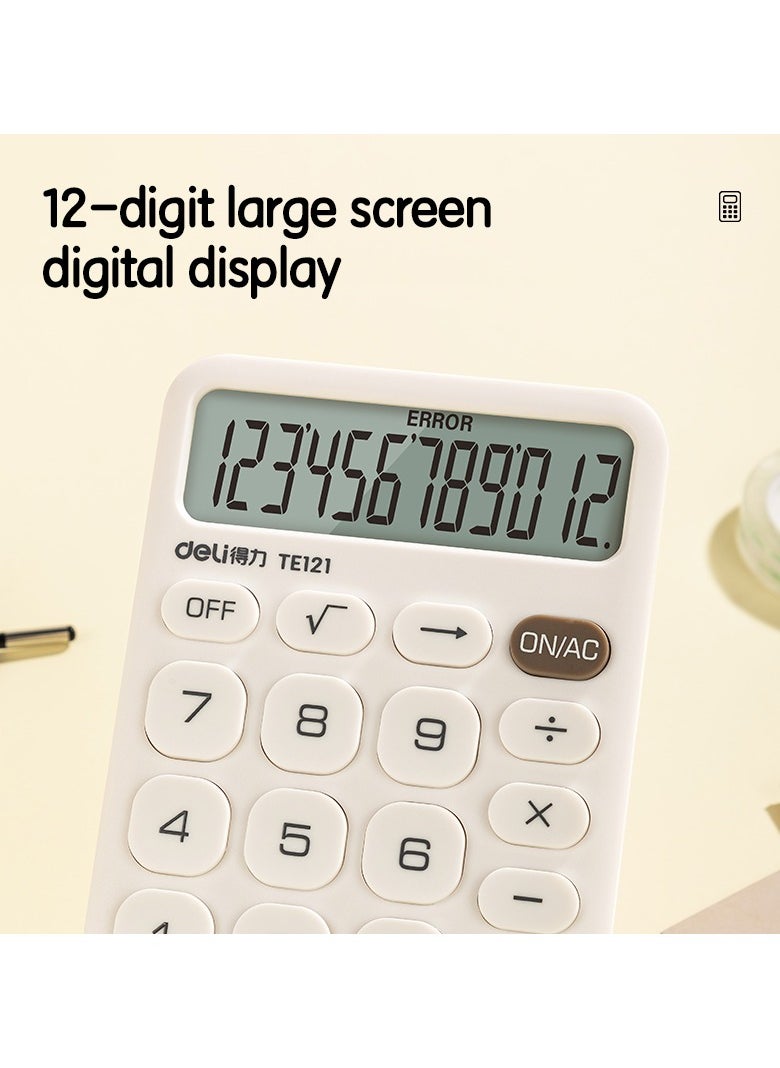 Deli Deli TE121 Card-Sized Slim Calculator with 12-Digit Display, Manual Power Off & Anti-Slip Base - Yellow  - Image 3