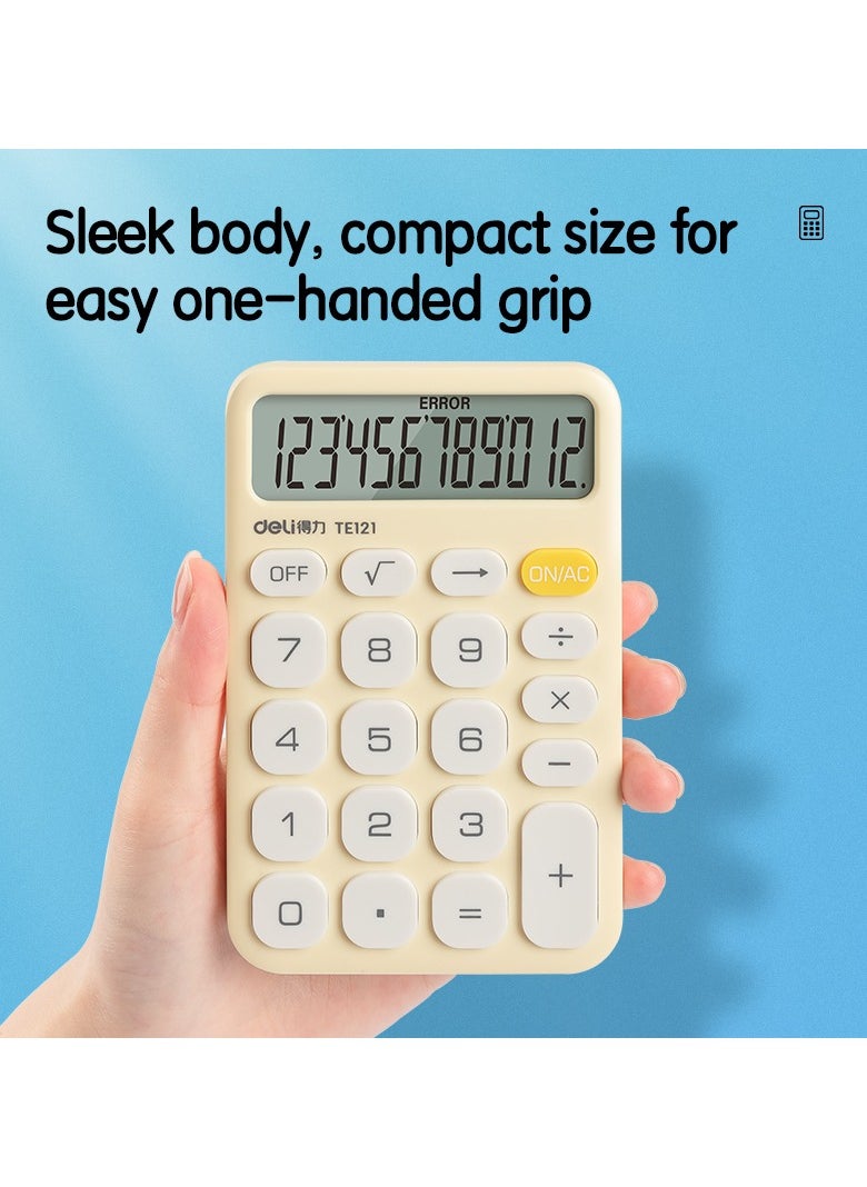 Deli Deli TE121 Card-Sized Slim Calculator with 12-Digit Display, Manual Power Off & Anti-Slip Base - Yellow  - Image 2
