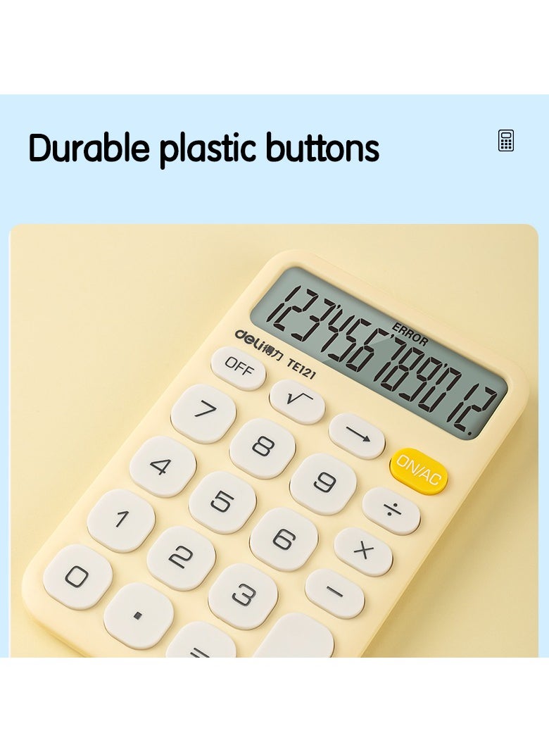 Deli Deli TE121 Card-Sized Slim Calculator with 12-Digit Display, Manual Power Off & Anti-Slip Base - Yellow  - Image 4