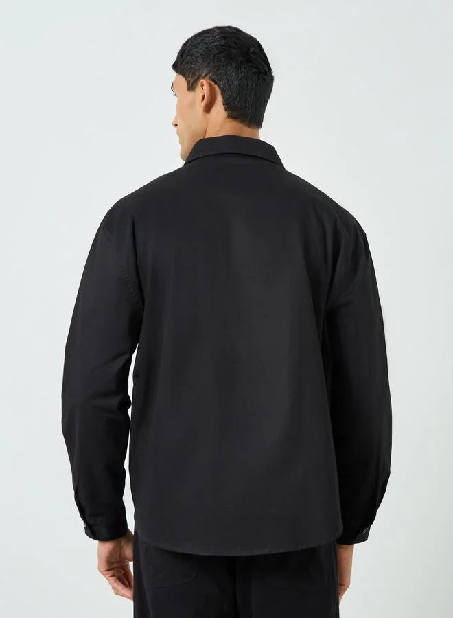 Styli  Men Black Cotton Oversized Shirt for Men | Best Price UAE
