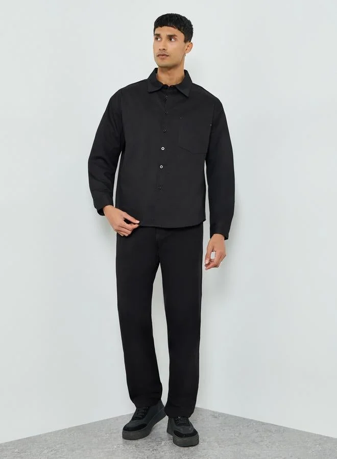 Styli  Men Black Cotton Oversized Shirt for Men | Best Price UAE
