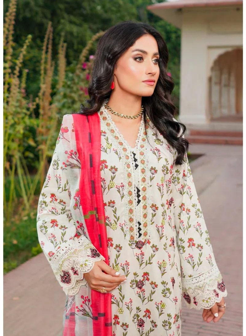 zaha dxb Off White Embroidered Salwar Kameez Set | Cotton Elegant Ethnic Wear for Women