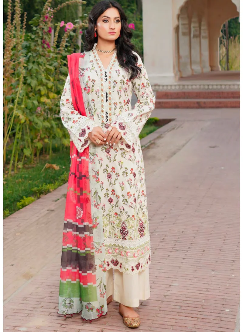 zaha dxb Off White Embroidered Salwar Kameez Set | Cotton Elegant Ethnic Wear for Women