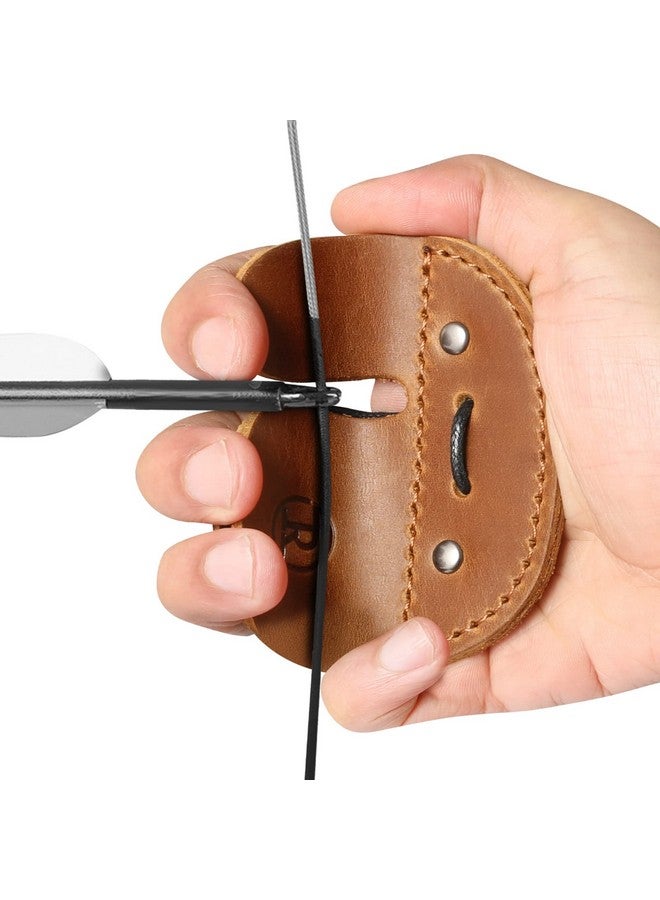 Ringsun Leather Archery Finger Tab Fingers Protector Protect Guard for Recurve Bows Handmade Bow Finger Guard Shooting Practice Gear RS02-7 Right Hand,Yellow Brown - Image 1