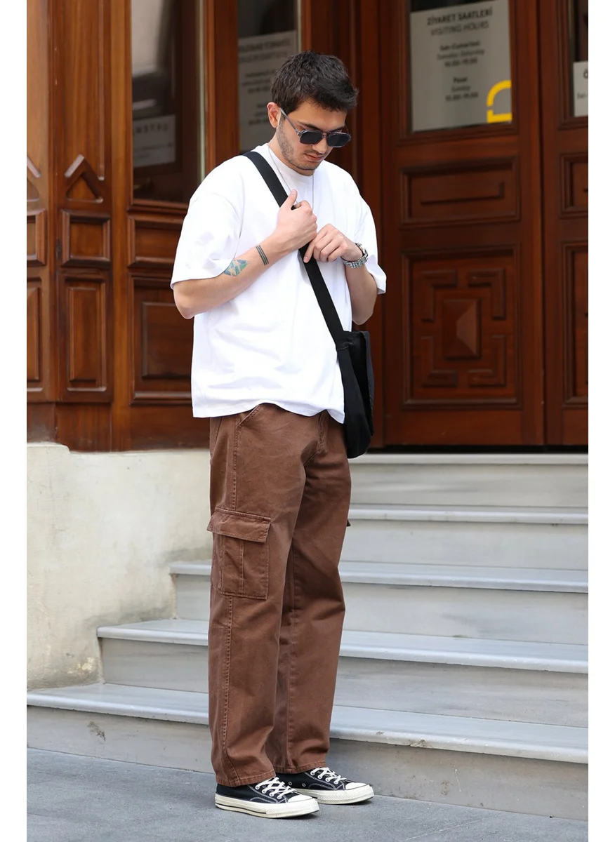 هايمان CLASSIC Men's Cargo Pocket Baggy Trousers Brown