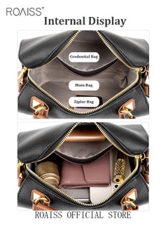 roaiss Women's New Fashion Bags Soft Leather Simple Classic Crossbody Bag Double Layer Compartment Zippers Closure Handbag Boston Bag  - Image 4