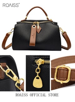 roaiss Women's New Fashion Bags Soft Leather Simple Classic Crossbody Bag Double Layer Compartment Zippers Closure Handbag Boston Bag  - Image 5