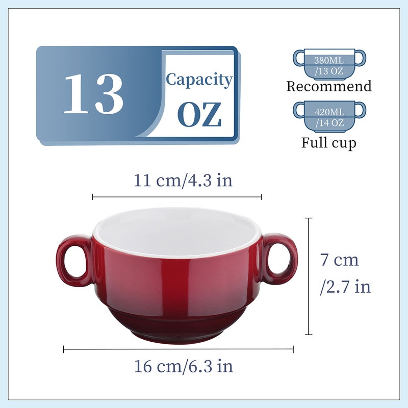 LOVECASA Multi-Color Soup Bowls with Handles  Small Ceramic French Onion Soup Bowls  13 OZ Soup Mugs Serving Bowls for Kitchen  Microwave & Dishwasher Safe  Set of 6 - Image 4