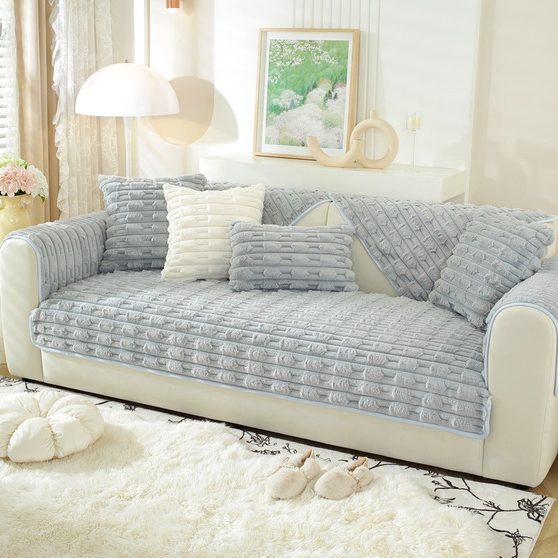 Rabbit Velvet Plush Sofa Cushion Winter Thickened Warm Cushion Non-Slip Leather Sofa Cover New 2024 Cover - Image 1
