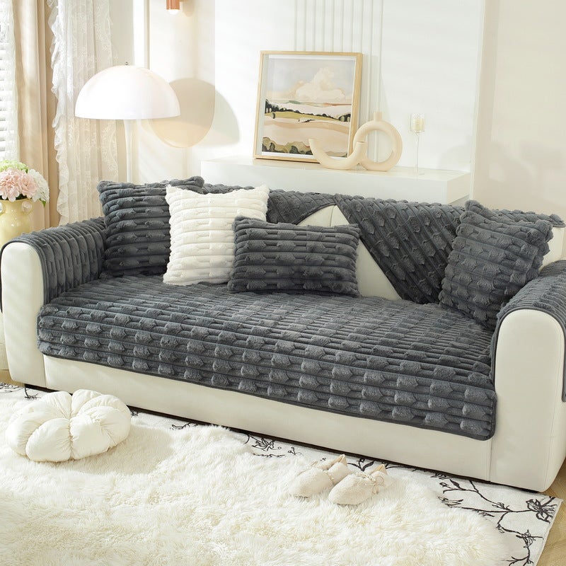 Rabbit Velvet Plush Sofa Cushion Winter Thickened Warm Cushion Non-Slip Leather Sofa Cover New 2024 Cover - Image 2