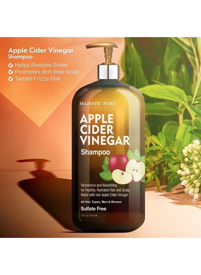 Majestic Pure - Apple Cider Vinegar Shampoo - Restores Shine & Reduces Itchy Scalp, Dandruff & Frizz - Sulfate Free, for All Hair Types, Men and Women - 16 fl oz - Image 1