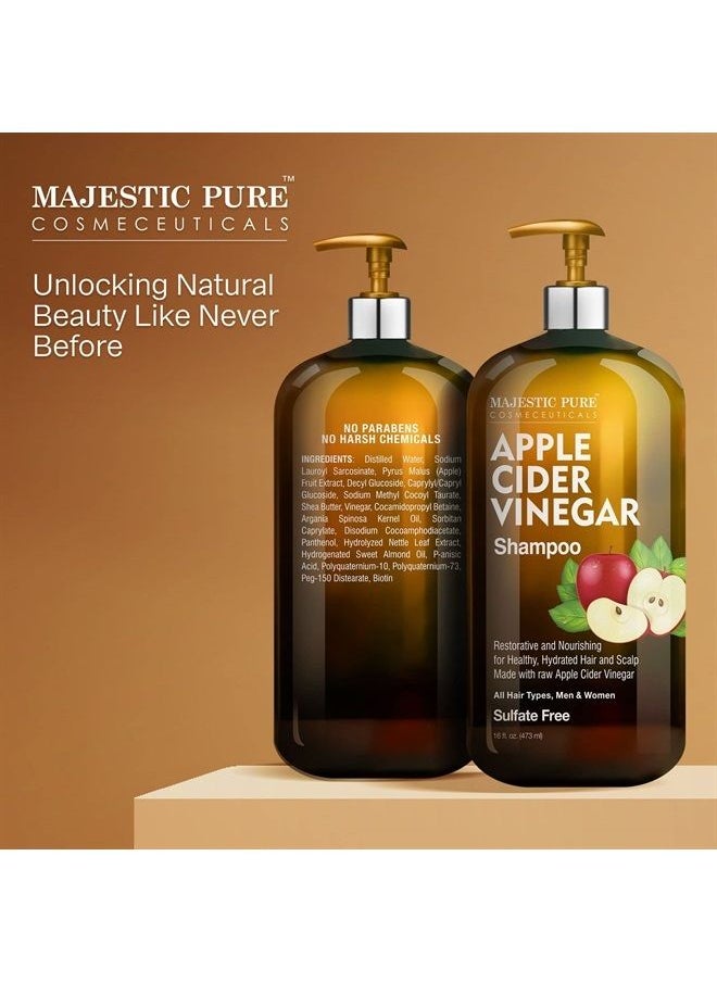 Majestic Pure - Apple Cider Vinegar Shampoo - Restores Shine & Reduces Itchy Scalp, Dandruff & Frizz - Sulfate Free, for All Hair Types, Men and Women - 16 fl oz - Image 1