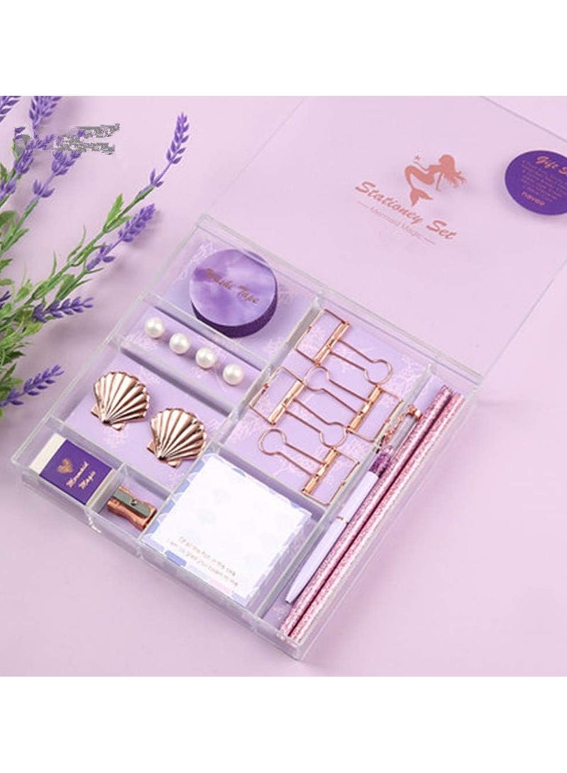 general Cute stationery set ballpoint pens pencils pencils washi tape eraser pearl pins sticky notes notepad rose gold flipchart purple mermaid office desk supplies - Image 2