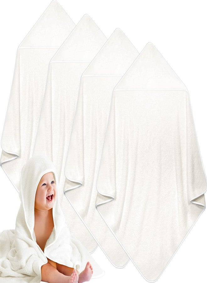 Reginary 4 Pack Baby Hooded Towels Coral Fleece Baby Bath Towels 30 x 30 Inch Soft Absorbent Hooded Bath Blanket for Newborn Toddler Infant Boy Girl Shower Gift Supplies (White) - Image 1