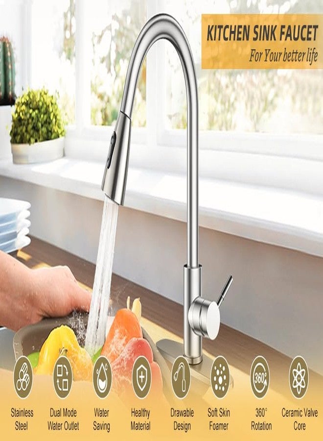 Nirant Kitchen Faucet with Pull Down Sprayer Brushed Nickel | High Arc Single Handle Kitchen Sink Faucet with Hot & Cold Tap | 360 Degree Rotation Kitchen Tap (Chrome) - Image 4