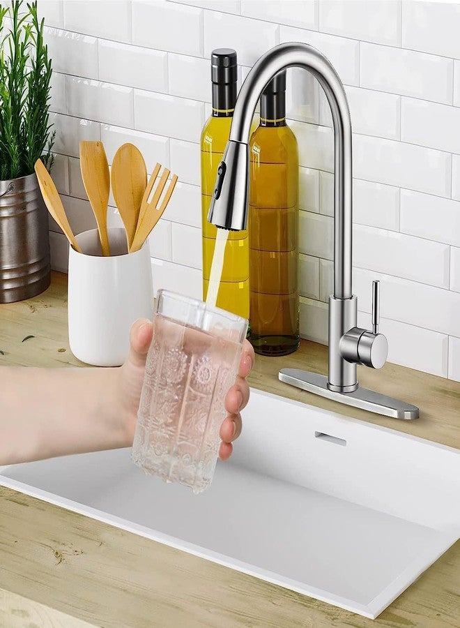 Nirant Kitchen Faucet with Pull Down Sprayer Brushed Nickel | High Arc Single Handle Kitchen Sink Faucet with Hot & Cold Tap | 360 Degree Rotation Kitchen Tap (Chrome) - Image 1