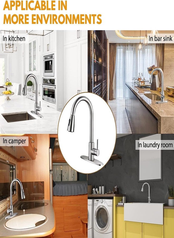 Nirant Kitchen Faucet with Pull Down Sprayer Brushed Nickel | High Arc Single Handle Kitchen Sink Faucet with Hot & Cold Tap | 360 Degree Rotation Kitchen Tap (Chrome) - Image 2
