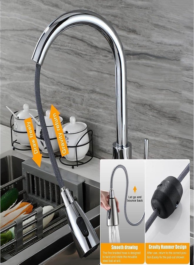 Nirant Kitchen Faucet with Pull Down Sprayer Brushed Nickel | High Arc Single Handle Kitchen Sink Faucet with Hot & Cold Tap | 360 Degree Rotation Kitchen Tap (Chrome) - Image 5