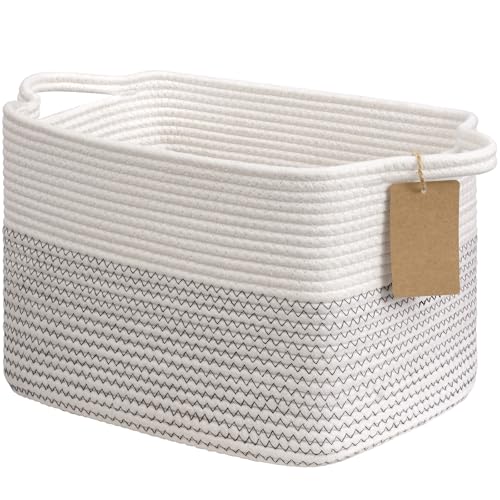 Goodpick Woven Storage Basket Cotton Rope Baby Laundry Basket for Toy Storage 13 x 10 x 9 Rectangle Stylish Gift Baskets with Handles Decorative Clothes Organizer for Bedroom - Image 1