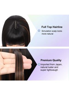 Kalyss Bob Short Synthetic Hair Wig For Black Women Heat Resistant With Hair Bangs (Black With Medium Auburn Brown Strips)  - Image 4
