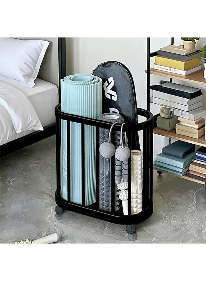 منظم معدات رياضية معدني متين بعجلات باللون الأسود - Image 2