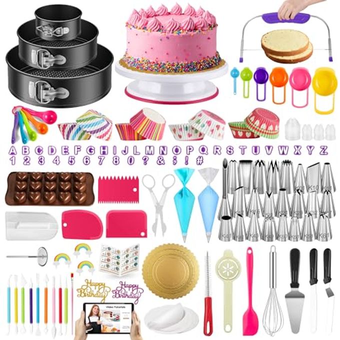 Kootek 700pcs Cake Decorating Kit, Baking Supplies with Springform Pans, Cake Turntable for Decorating, Piping Tips Set, Pastry Bags, and More Baking Tools - Image 1