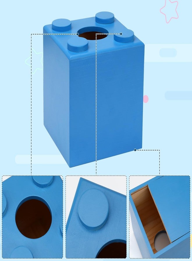 CypherX Wood Tissue Box Cover, Tissue Box Cover Square, Building Blocks Tissue Box Holder with Slide-Out Bottom, Cute Home Decor for Bathroom Living Room Office Kitchen (Blue, Small) - Image 3
