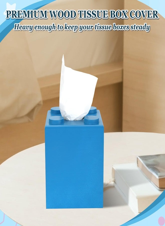 CypherX Wood Tissue Box Cover, Tissue Box Cover Square, Building Blocks Tissue Box Holder with Slide-Out Bottom, Cute Home Decor for Bathroom Living Room Office Kitchen (Blue, Small) - Image 5