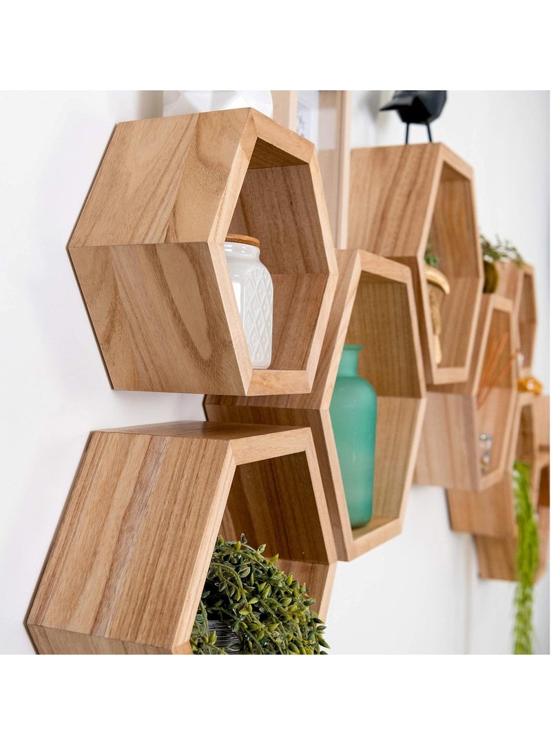 XiuWoo 3 Pack Honeycomb Style Unique Personalized Wood Wall Mounted Floating Shelves, Boho Shelves, Hanging Shelf Storage Rack, Home Display Rack, Plant Shelf, Home Storage Rack for Home, Office - Image 2