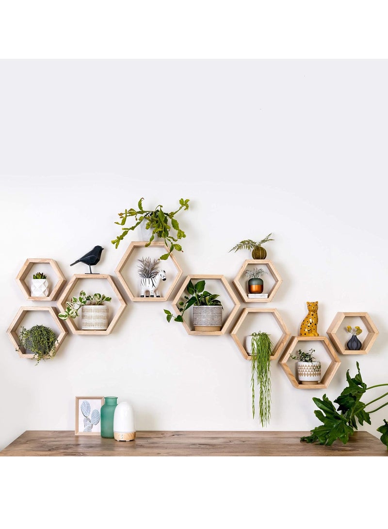 XiuWoo 3 Pack Honeycomb Style Unique Personalized Wood Wall Mounted Floating Shelves, Boho Shelves, Hanging Shelf Storage Rack, Home Display Rack, Plant Shelf, Home Storage Rack for Home, Office - Image 4