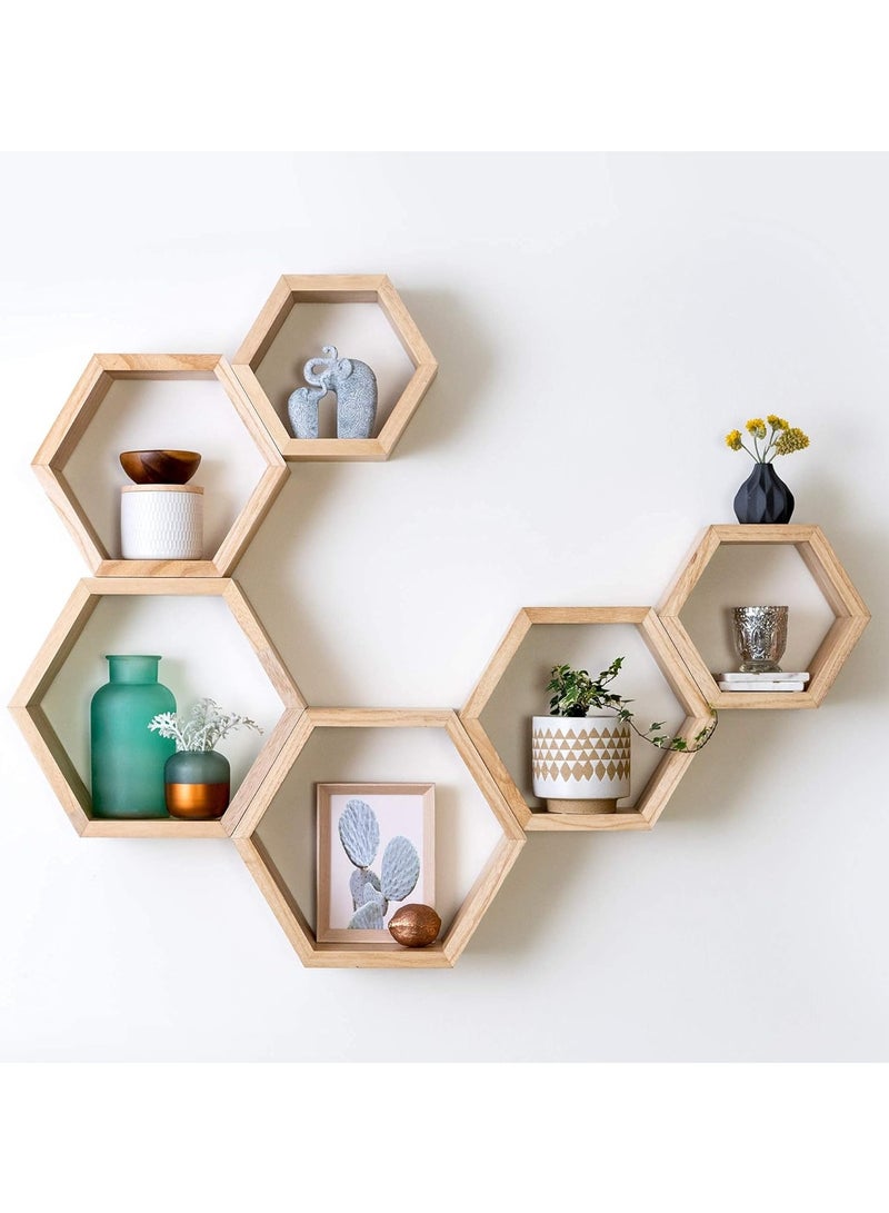 XiuWoo 3 Pack Honeycomb Style Unique Personalized Wood Wall Mounted Floating Shelves, Boho Shelves, Hanging Shelf Storage Rack, Home Display Rack, Plant Shelf, Home Storage Rack for Home, Office - Image 3