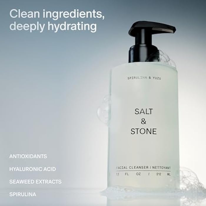 Salt & Stone Facial Cleanser for Women & Men, Spirulina & Yuzu Gentle Facial Wash with Hyaluronic Acid, Squalane, For All Skin Types, Vegan, Cruelty Free, 7.2 oz - Image 2