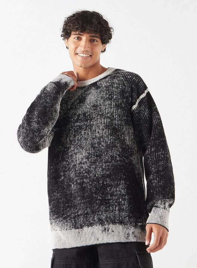 Lee Cooper Textured Oversized Sweater with Long Sleeves and Crew Neck