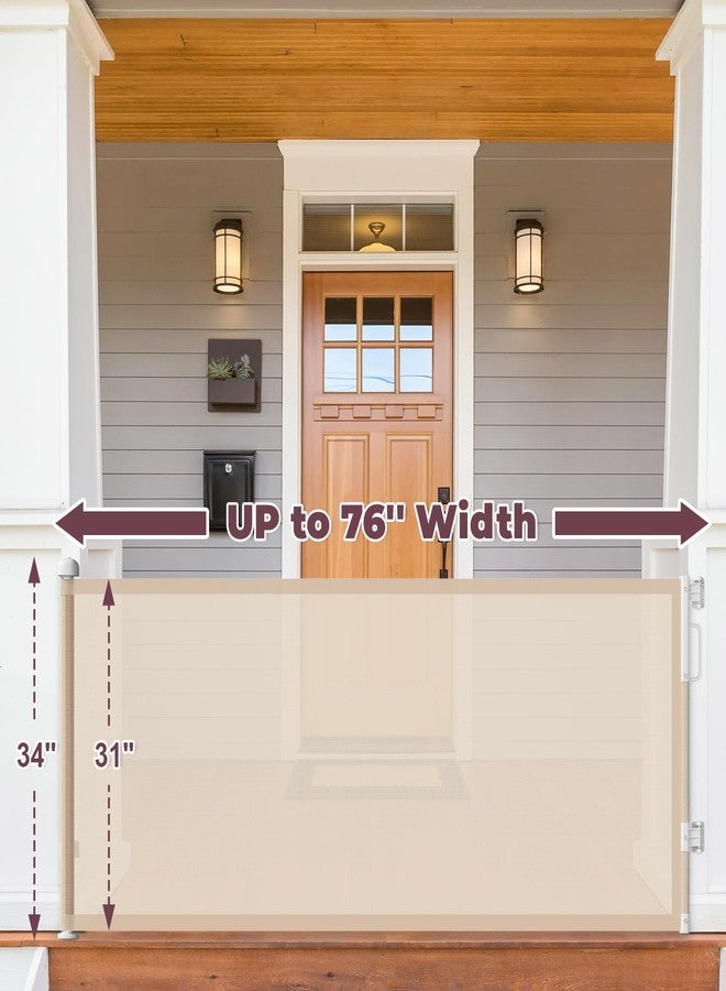 Cideny 76'' Retractable Baby Gates Extra Wide, Mesh Long Dog Gate for Wide Openings, Indoor Outdoor Stair Gate for Doorways Hallways Deck Porch, Child Pet Safety Essentials for Home, Beige - Image 2