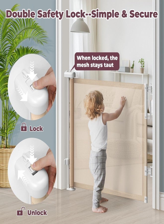 Cideny 76'' Retractable Baby Gates Extra Wide, Mesh Long Dog Gate for Wide Openings, Indoor Outdoor Stair Gate for Doorways Hallways Deck Porch, Child Pet Safety Essentials for Home, Beige - Image 4