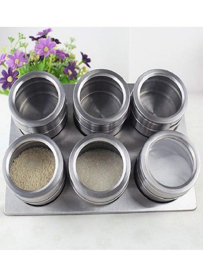 Swami Enterprise Stainless Steel Magnetic Spice Jar,Spice Rack/Containers for Kitchen Storage; Seasoning Masala Container fro Kitchen or Restaurants - Set of 6 - Image 1