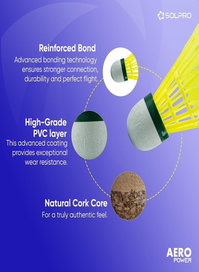 Solpro Aero Power Nylon Badminton Shuttlecock | Pack of 6 | Durable Slow Speed Shuttle for Training, Practice & Recreational Games, Stable Flight & Long-Lasting Performance - Image 2
