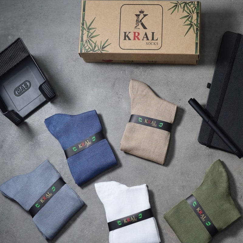 Kral Socks Bamboo Men's Socks Classic Socket Plain Long Summer Seamless 5-Piece Boxed Premium Set  - Image 2