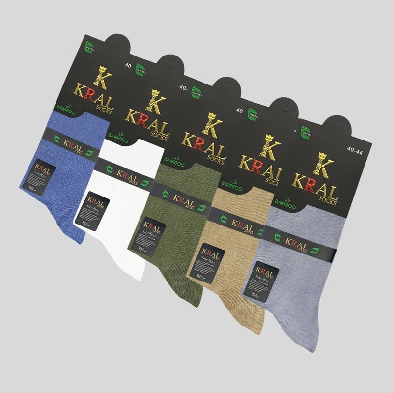 Kral Socks Bamboo Men's Socks Classic Socket Plain Long Summer Seamless 5-Piece Boxed Premium Set  - Image 3